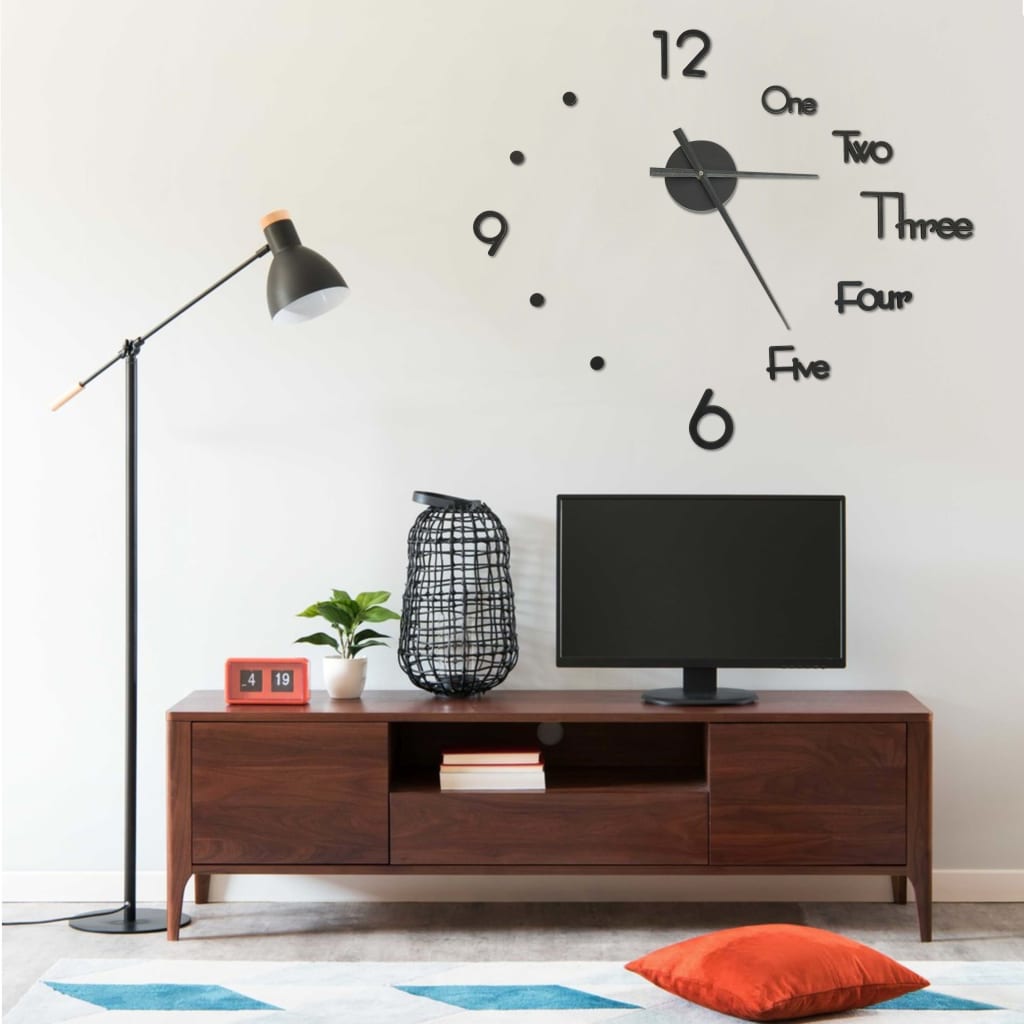 3D Wanduhr Schwarz 100cm XXL