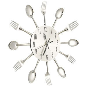 Silberne Wanduhr mit Besteck-Design