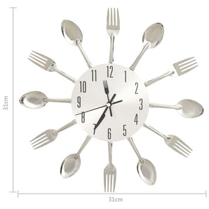Silberne Wanduhr mit Besteck-Design