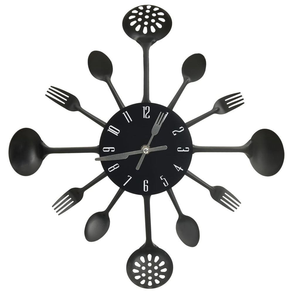 Schwarze Wanduhr mit Besteck-Design, 40 cm