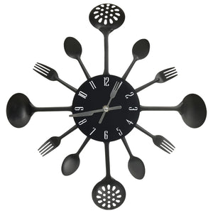 Schwarze Wanduhr mit Besteck-Design, 40 cm