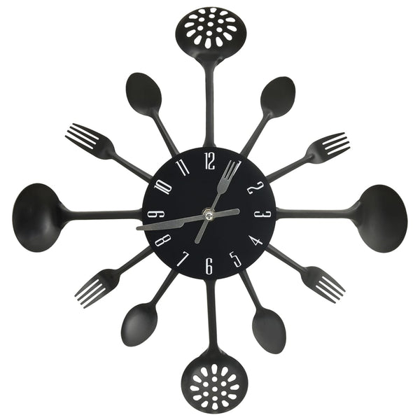 Schwarze Wanduhr mit Besteck-Design, 40 cm