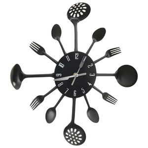 Schwarze Wanduhr mit Besteck-Design, 40 cm