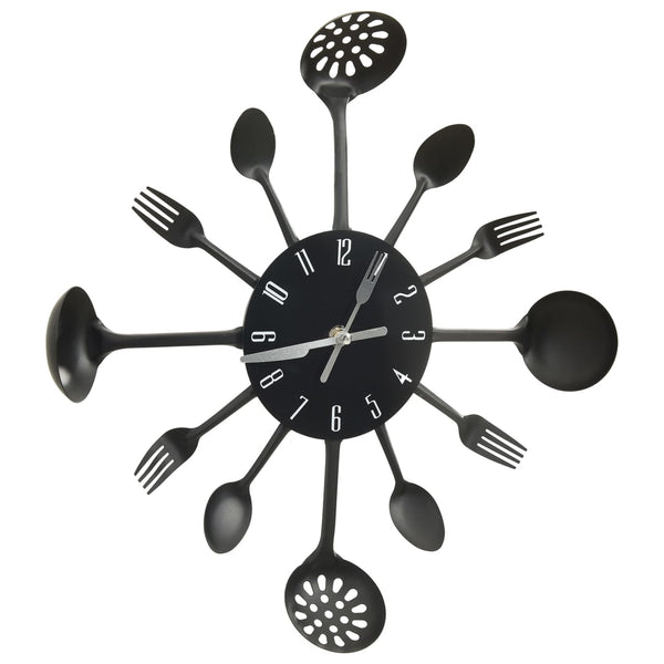 Schwarze Wanduhr mit Besteck-Design, 40 cm