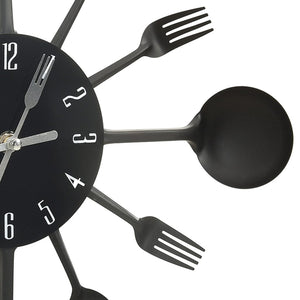 Schwarze Wanduhr mit Besteck-Design, 40 cm