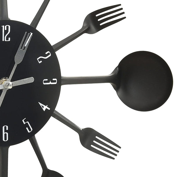 Schwarze Wanduhr mit Besteck-Design, 40 cm