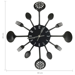 Schwarze Wanduhr mit Besteck-Design, 40 cm