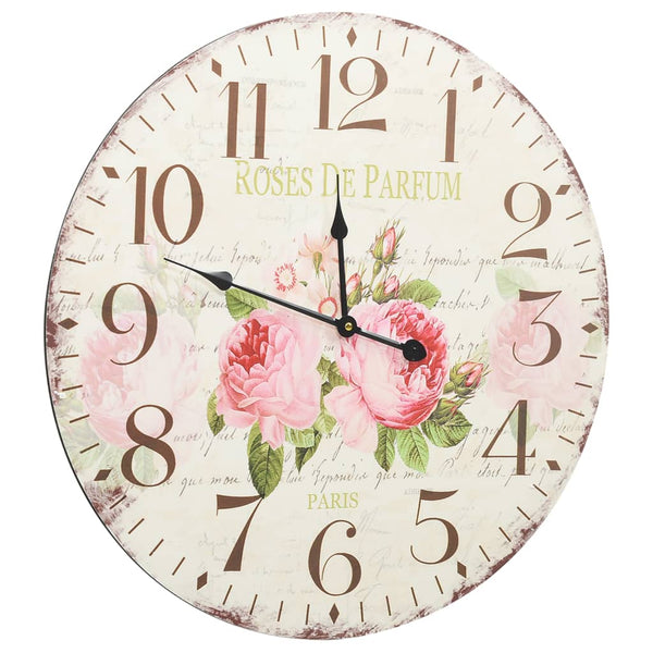 Vintage Wanduhr Blumenmuster 60 cm