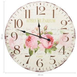 Vintage Wanduhr Blumenmuster 60 cm
