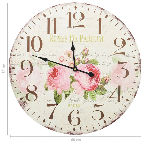 Vintage Wanduhr Blumenmuster 60 cm