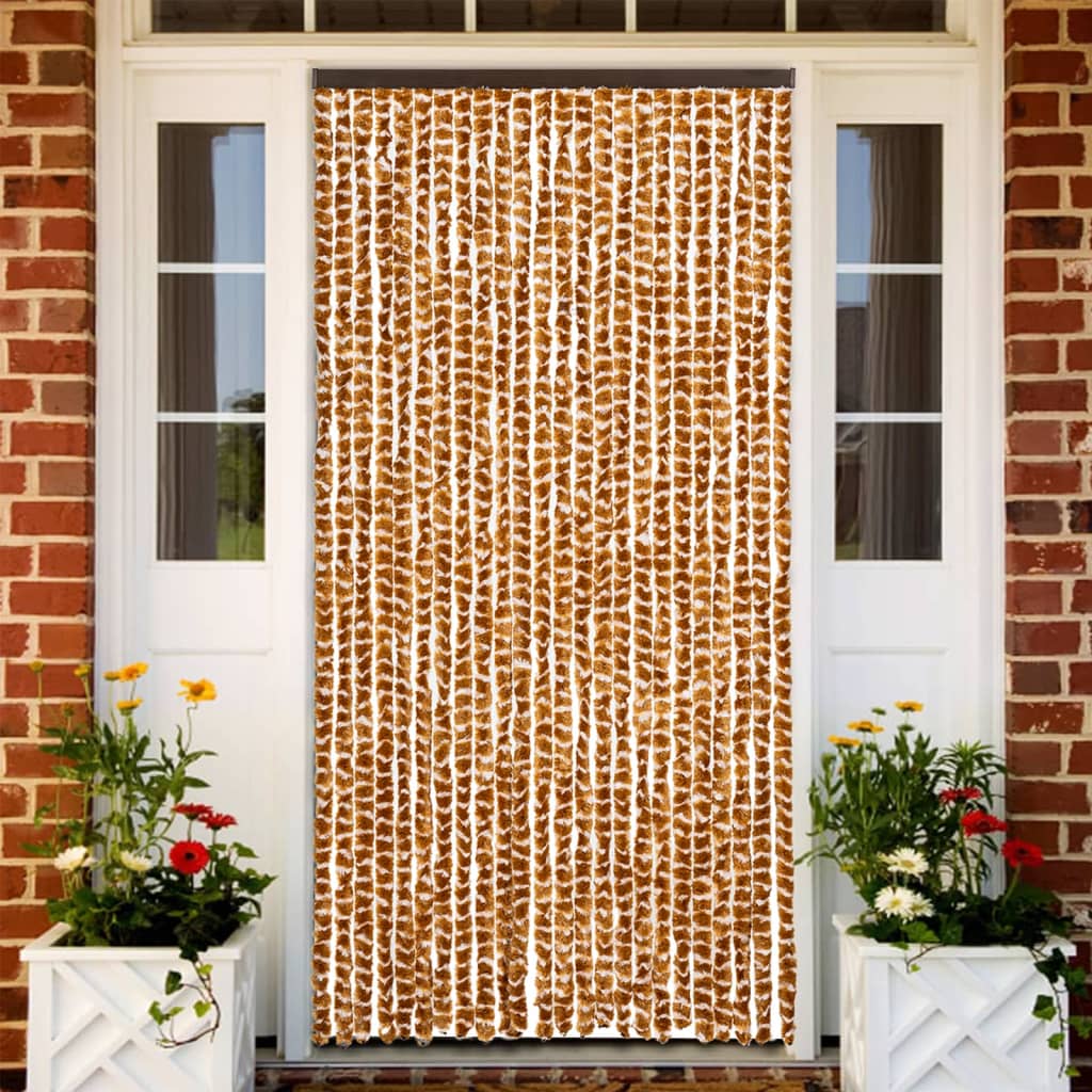 Chenille Insektenschutzvorhang Ocker/Weiß 100x220 cm