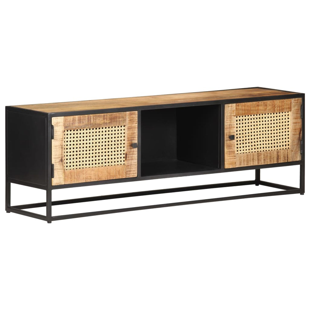 vidaXL Meuble TV 120x30x40 cm Bois de manguier brut et cannage de Vienne