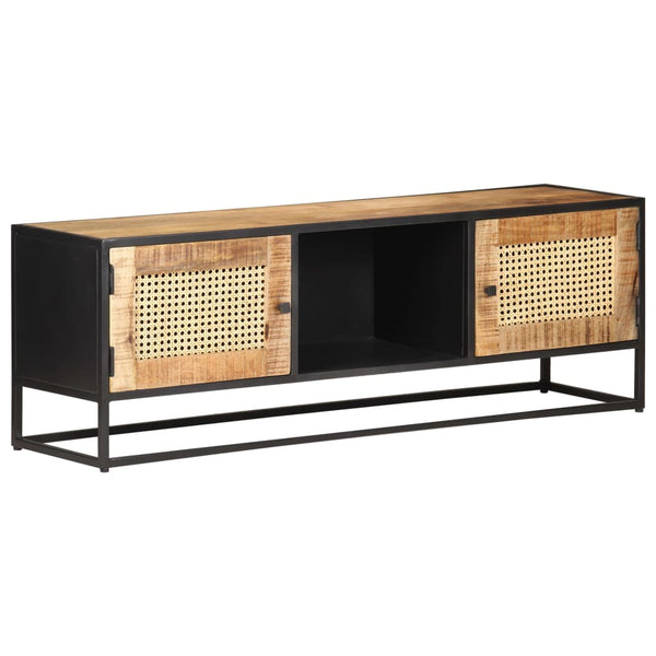 vidaXL Meuble TV 120x30x40 cm Bois de manguier brut et cannage de Vienne