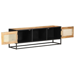 vidaXL Meuble TV 120x30x40 cm Bois de manguier brut et cannage de Vienne