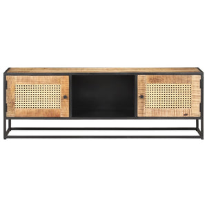 vidaXL Meuble TV 120x30x40 cm Bois de manguier brut et cannage de Vienne