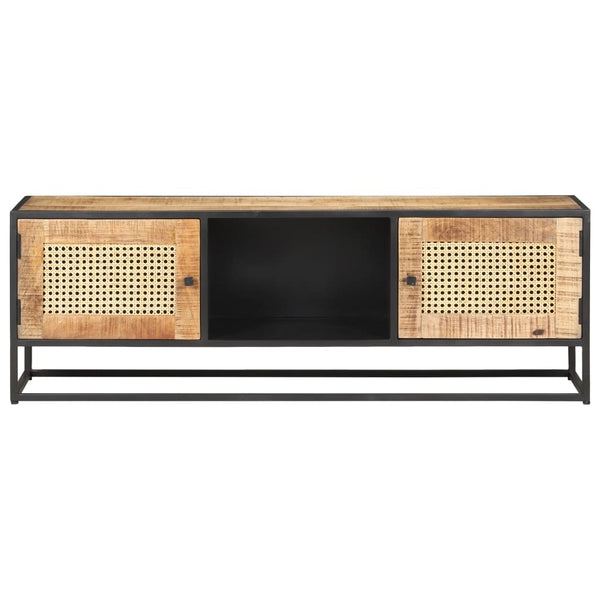vidaXL Meuble TV 120x30x40 cm Bois de manguier brut et cannage de Vienne