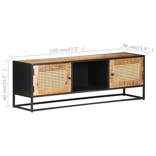 vidaXL Meuble TV 120x30x40 cm Bois de manguier brut et cannage de Vienne