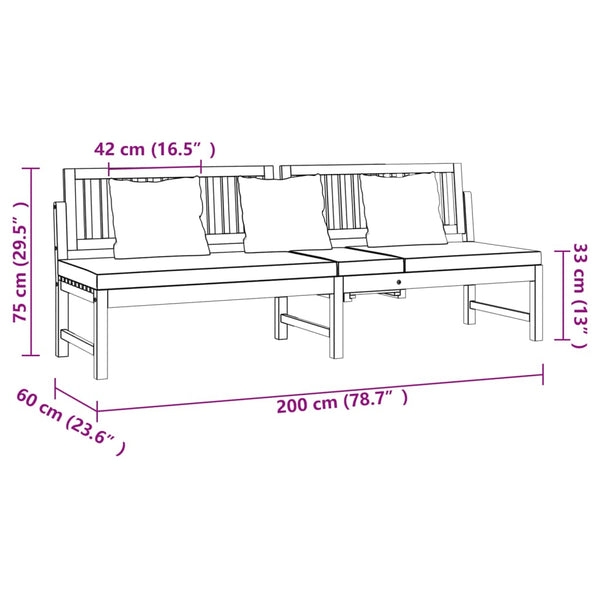 Daybed vidaxL avec coussins crème 200x60x75 cm Bois d'acacia massif