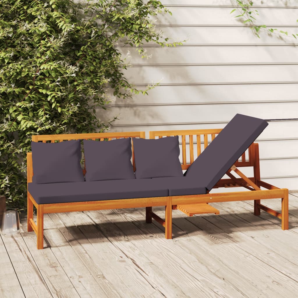 vidaXL Lit de repos avec coussins gris 200x60x75 cm Bois d'acacia massif