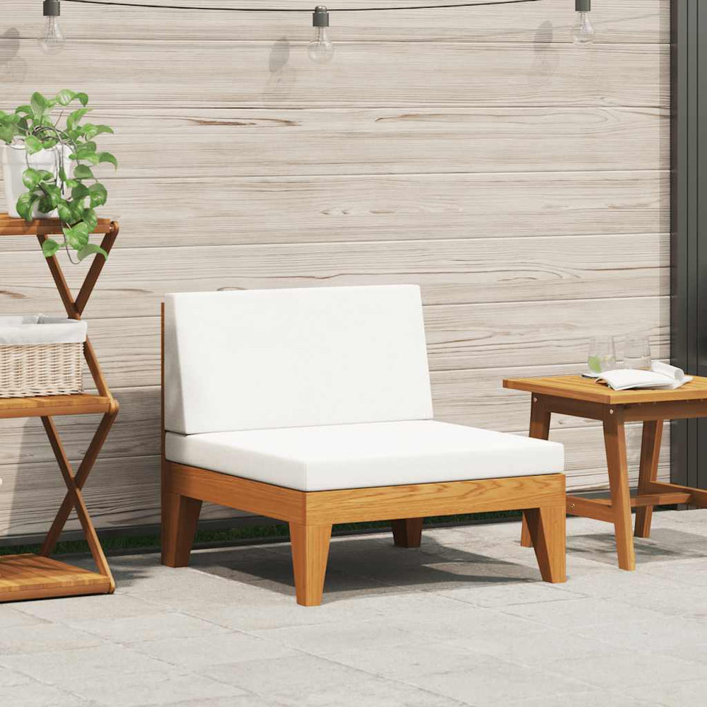 Modular-Mittelsofa mit Cremeweißen Kissen Akazie Massivholz