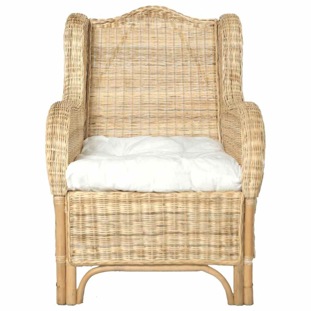 Natur-Rattan Sessel mit Leinenkissen