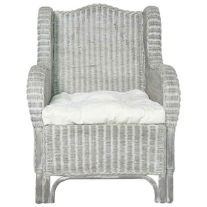 Grauer Rattan Sessel mit Leinenkissen