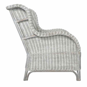 Grauer Rattan Sessel mit Leinenkissen