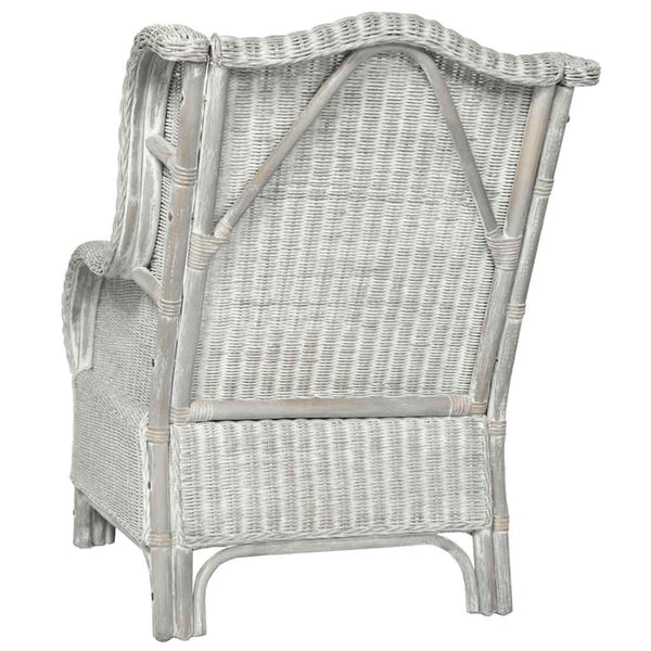 Grauer Rattan Sessel mit Leinenkissen