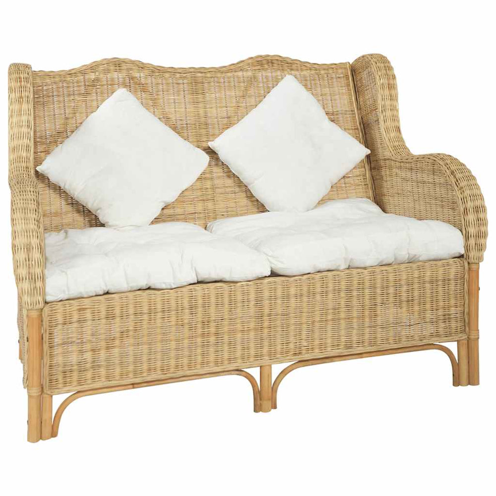 2-Sitzer Rattan Sofa mit Leinenbezug