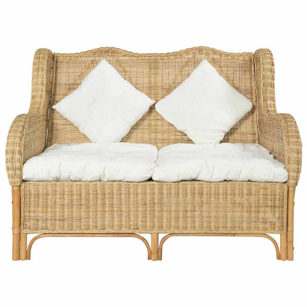 2-Sitzer Rattan Sofa mit Leinenbezug