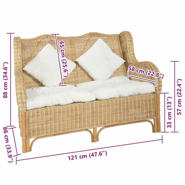 2-Sitzer Rattan Sofa mit Leinenbezug