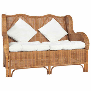 2-Sitzer Rattan Sofa Hellbraun mit Leinen