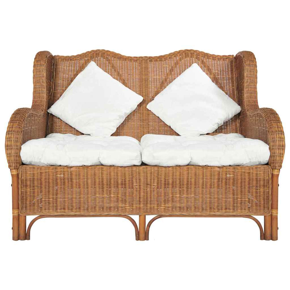 2-Sitzer Rattan Sofa Hellbraun mit Leinen