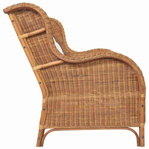 2-Sitzer Rattan Sofa Hellbraun mit Leinen