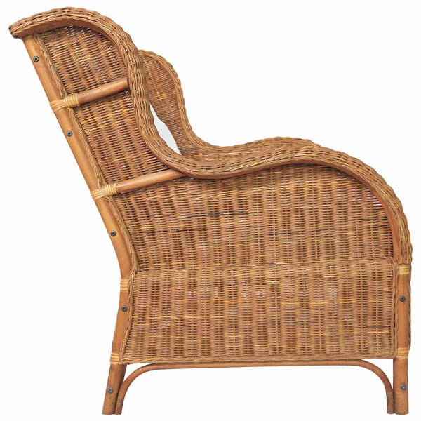 2-Sitzer Rattan Sofa Hellbraun mit Leinen