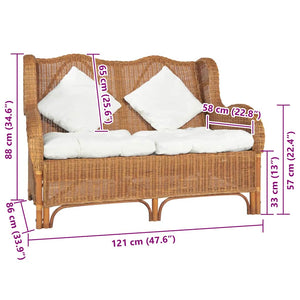2-Sitzer Rattan Sofa Hellbraun mit Leinen