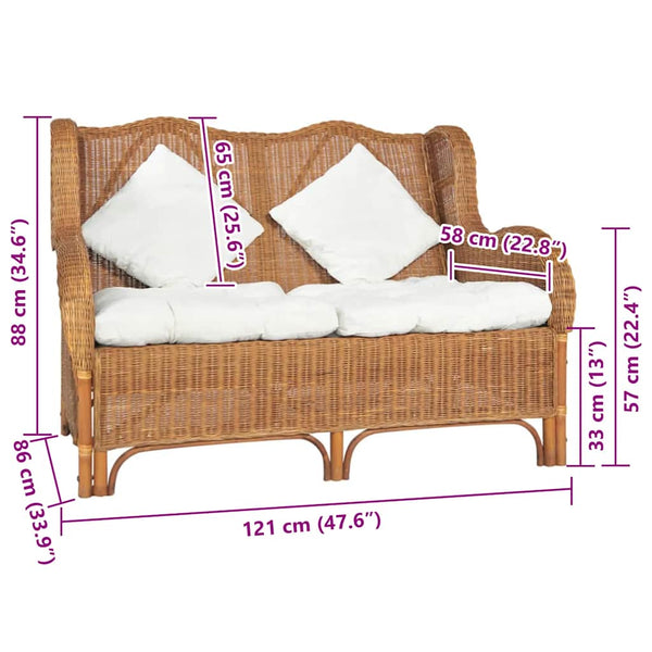 2-Sitzer Rattan Sofa Hellbraun mit Leinen
