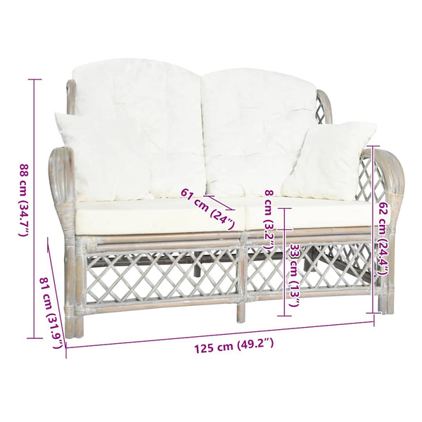 Graues 2-Sitzer Rattan Sofa