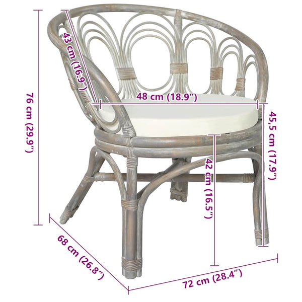 Esszimmerstuhl Grau Natur Rattan mit Kissen