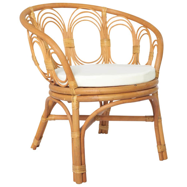 Esszimmerstuhl Hellbraun Rattan mit Kissen