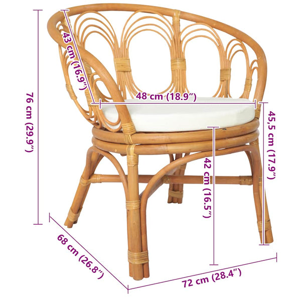 Esszimmerstuhl Hellbraun Rattan mit Kissen
