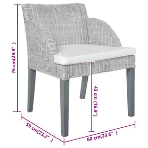 vidaXL Chaises de salle à manger avec coussins 2 pcs Gris rotin naturel