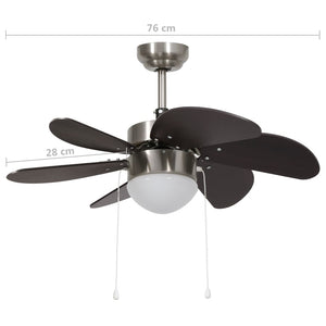 Dunkelbrauner Deckenventilator mit Lampe, 76cm
