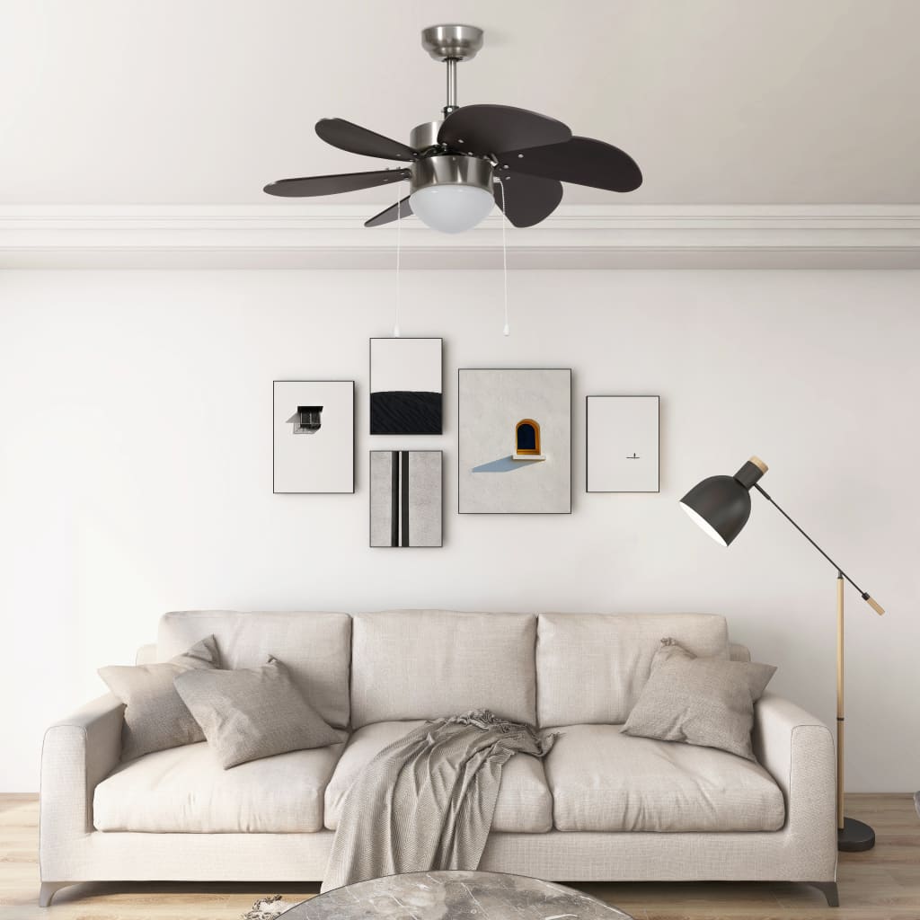 Dunkelbrauner Deckenventilator mit Lampe, 76cm