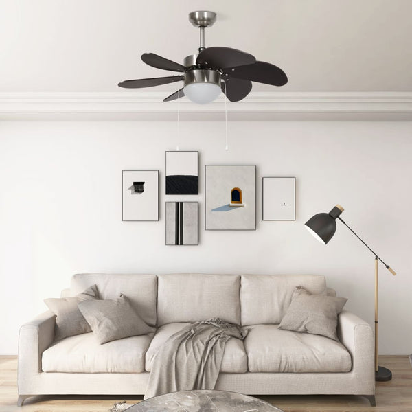 Dunkelbrauner Deckenventilator mit Lampe, 76cm