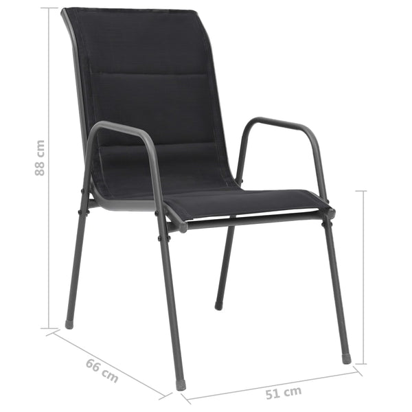 Stapelbare Gartenstühle 2 Stk. Stahl und Textilene Schwarz