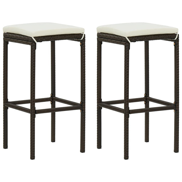 vidaXL Tabourets de bar avec coussins 2 pcs Marron résine tressée