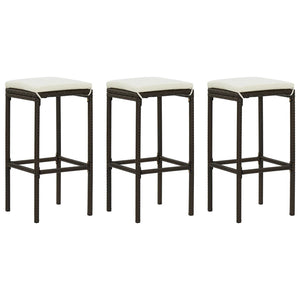 Barhocker mit Kissen 3 Stk. Braun Poly Rattan