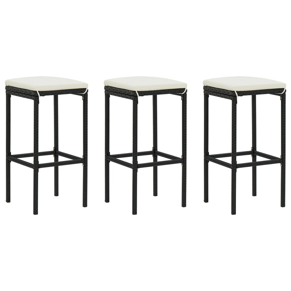 Barhocker mit Kissen 3 Stk. Schwarz Poly Rattan