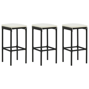 Barhocker mit Kissen 3 Stk. Schwarz Poly Rattan